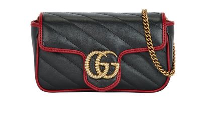 Gucci Super Mini Marmont, &pound;750, Handbags, Black/Red, Leather, Front view